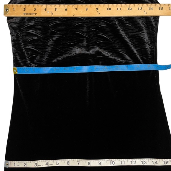 Black Velvet Long Cocktail Dress Slit Sleeveless Stretchy Vintage 90s Medium - Picture 6 of 11